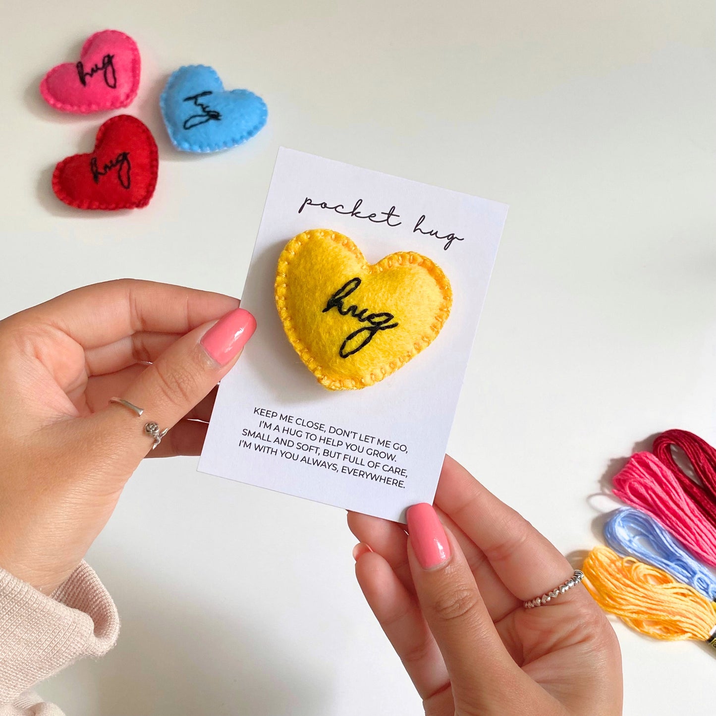 Pocket Heart Hug - Hand Embroidered Comfort Heart for Children and Loved Ones